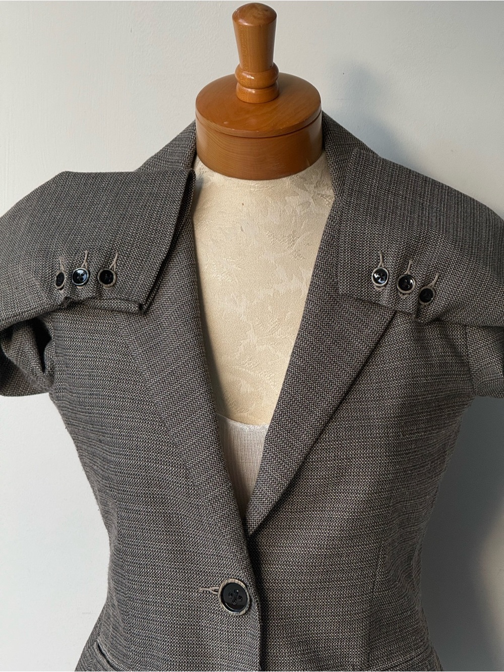 CAbi Gray Tailored Blazer with Buttoned Shoulder Detail